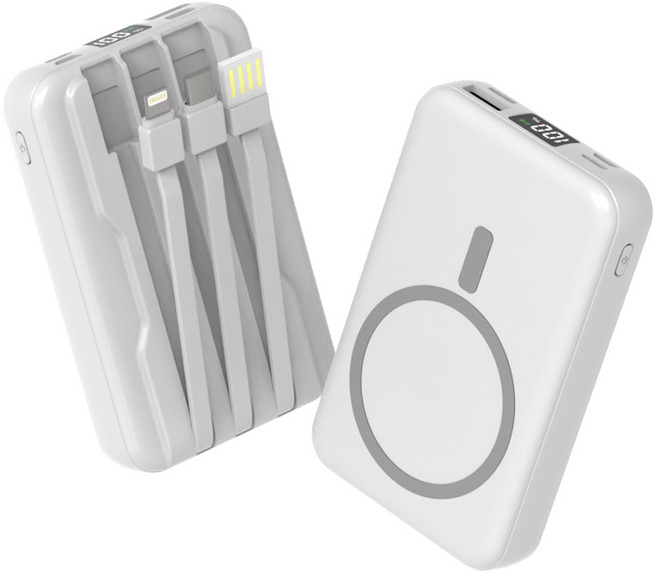 THOUSTA 대용량 무선충전 일체형 맥세이프보조배터리 20000mAh, 화이트, 1개