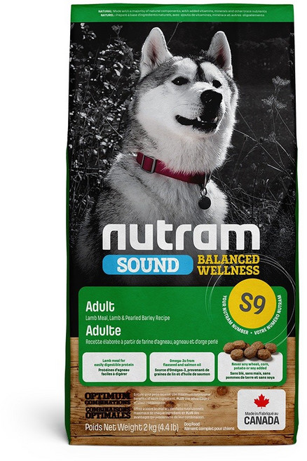 Nutram 犬飼料 無穀全能 均衡健康 專業調理, 1個, 紐頓 S9 羊肉+南瓜 成犬糧, 2kg, 羊肉+菠菜