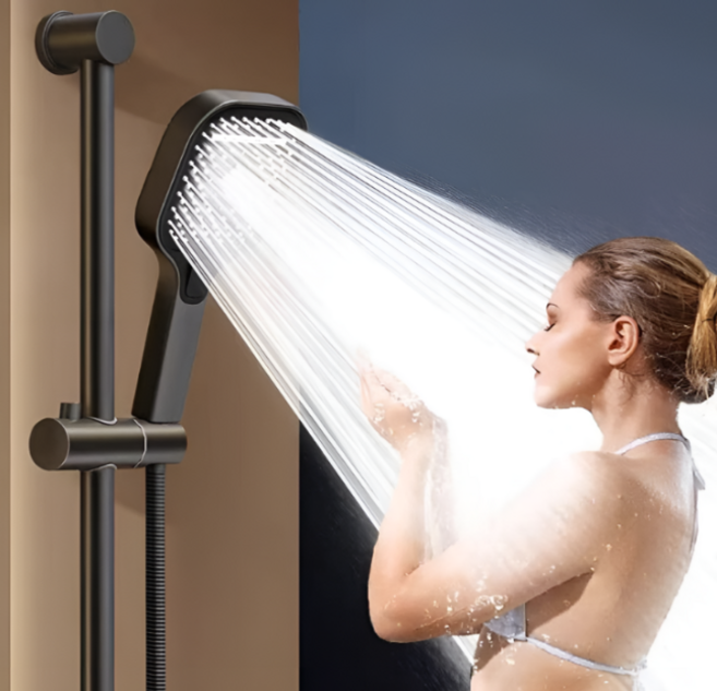 대형 3단 수압상승 모터내장형 샤워기 헤드, 1개, 엘레강스블랙