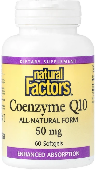 Natural Factors 내추럴팩터스 코큐텐 50mg 60 소프트젤 활력 영양제, Natural Factors 내추럴팩터스 코큐텐 50m, 1개, 60정 - 쿠팡
