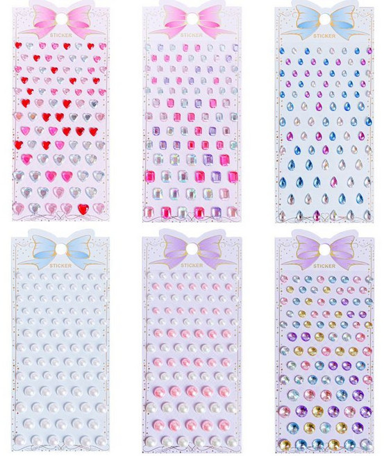 태쓰 비즈 반짝반짝 보석 다이어리 꾸미기 스티커 6종 세트, 1개, 혼합6종