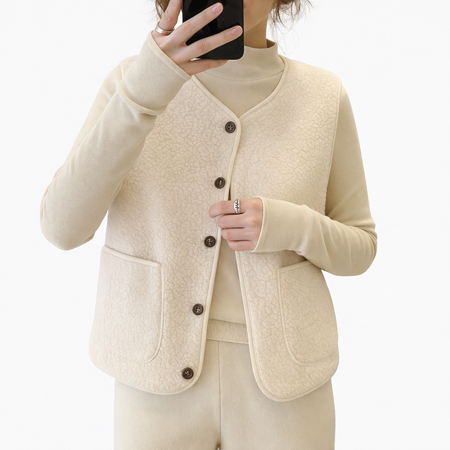 포근한 겨울 뽀글이 단추조끼 2P