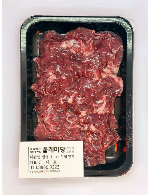 친환경 무항생제 대관령 한우투뿔 1++ no9 건강한 소고기 11가지부위 올레마당, 1개, 양지200g