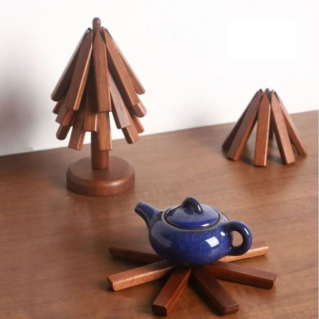 osshop 무료인쇄 원목 우드 트리 냄비받침 세트, 나무 냄비받침대 3p, 1개