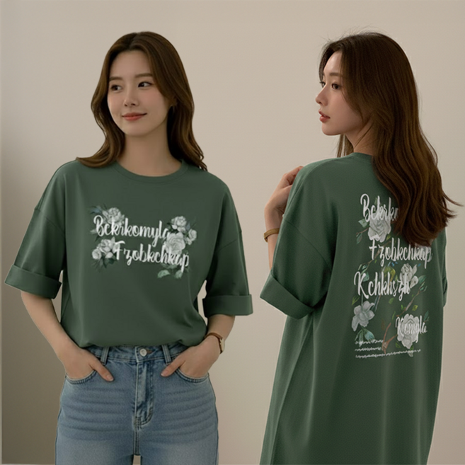 데일로엔 여성 여름 오버핏 빅 프린팅 데일리 반팔 이너 티셔츠