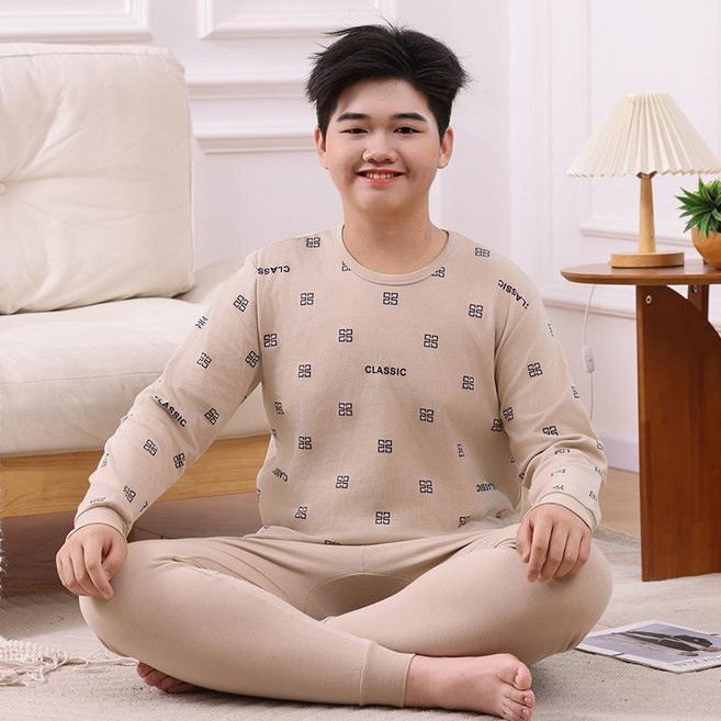 兒童純棉男童秋衣秋褲套裝 加肥加大胖童打底棉毛衫 投籃設計