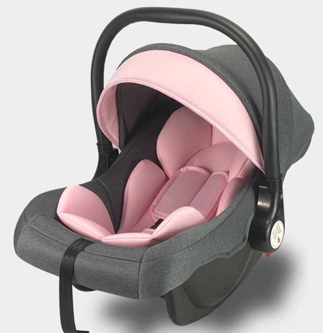 【베스트셀러】신생아용 카시트 휴대형 바구니형 아기 안전시트 0~12개월 아기 전용 차량용 탈착 세탁 가능 휴대식 아기 캐리어, 핑크 더블 레이어