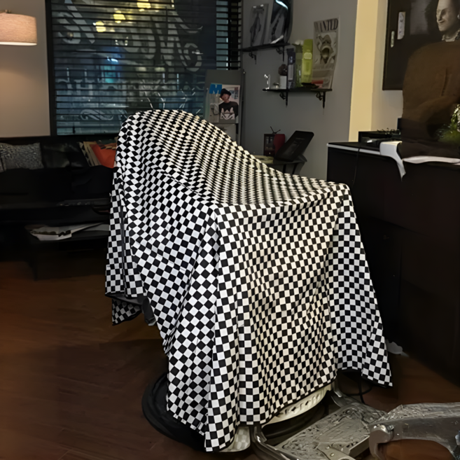 핏타스틱 미용실 커트보 바버샵 미용가운 방수 정전기방지 체크무늬, 1개, 블랙