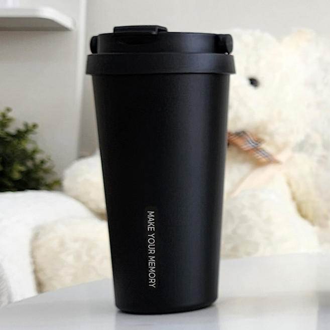 대용량 스텐 손잡이 텀블러 보온보냉 벤티사이즈 차량용 사무용 꼼꼬미 버킷텀 텀블러, 매트블랙, 500ml, 1개