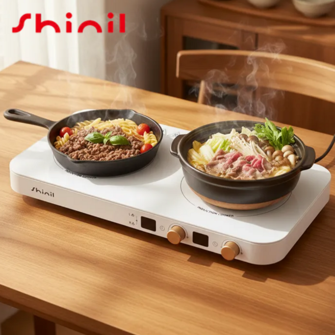 <무료배송 > 25년 신일 2구 인덕션 와이드형 가정용 캠핑용 이동형 화이트 전기레인지