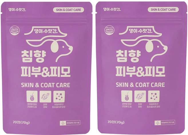 댕이수랏간 강아지 피부영양제 오메가3 면역력 피부 털 건강 침향 피부&피모, 70정, 피부/피모, 2개 - 쿠팡