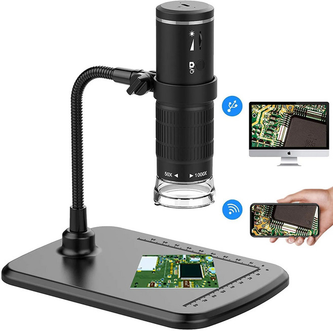 휴대용 현미경 아이폰 검사 스탠드 50x-1000x 카메라 무선 pc용 아이패드 확대 유연한 USB HD 포함 디지털