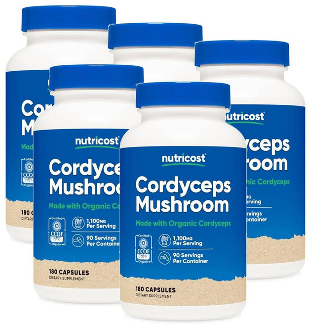 뉴트리코스트 동충하초 버섯 머쉬룸 추출물 1100mg 캡슐 Nutricost Cordyceps Mushroom, 180정, 5개