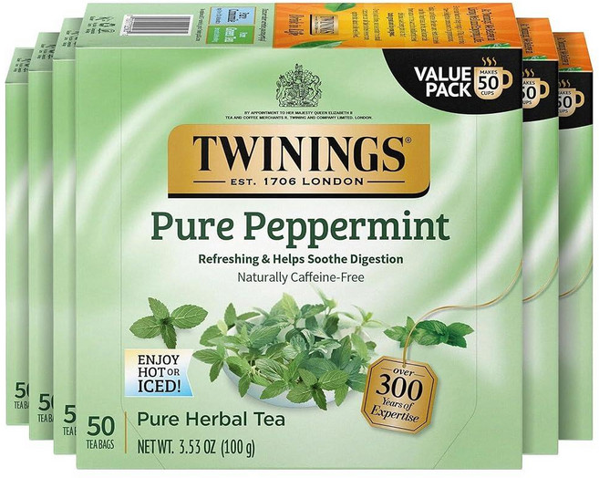 Twinings 얼 그레이 엑스트라 스트롱 홍차 개별 포장 백 20개 (1팩) 시트러스 및 베르가못 맛 카페인 뜨겁거나 차갑게 즐기기 티백 20개, Mint, 50 Count (Pack of 6), 100g