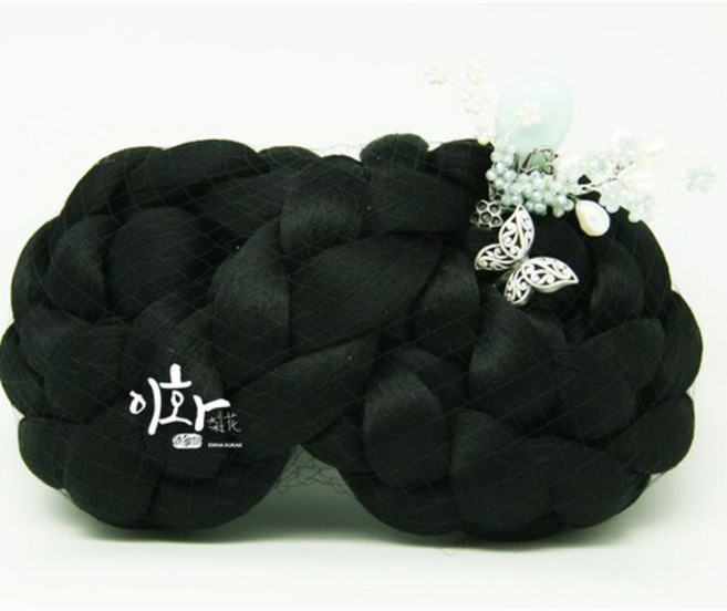 창작 장식 머리 명주 공연용 한국무용 한복 실크 수제작 가체 이화