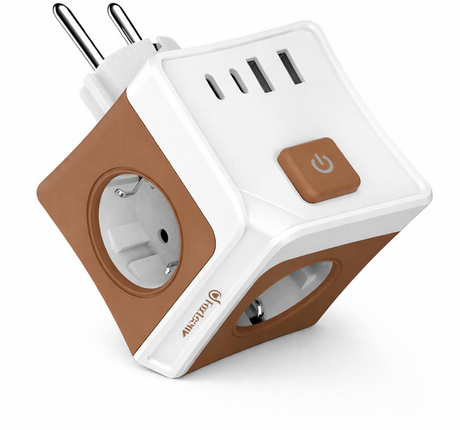[2026년형]폭스룸 USB C타입 4000W 고출력 가전 안심사용 큐브 멀티탭, 1개, 브라운, 7.6cm