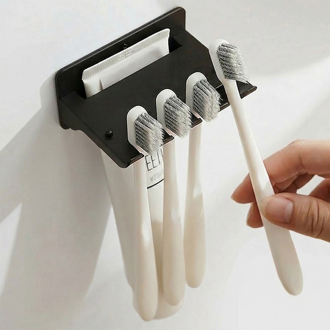 모바이브 무타공 칫솔걸이 4구, 블랙, 1개