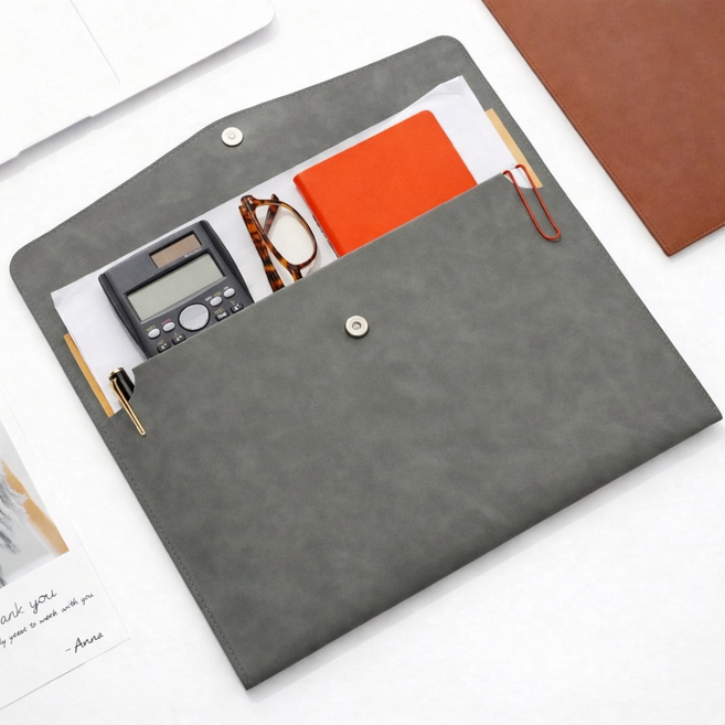 무아랑 탄탄한구조 넉넉한수납 가죽 서류케이스, 1개, 그레이