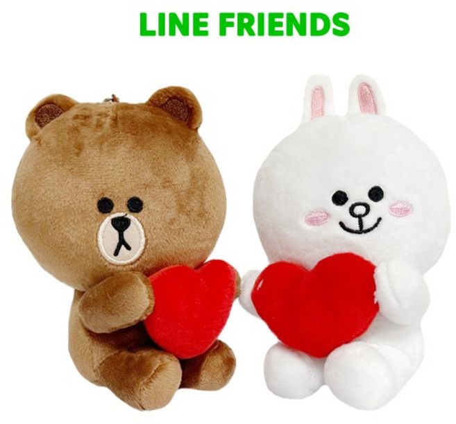 라인프렌즈 코니 브라운 하트 인형 13cm 곰 토끼 애착, 1개