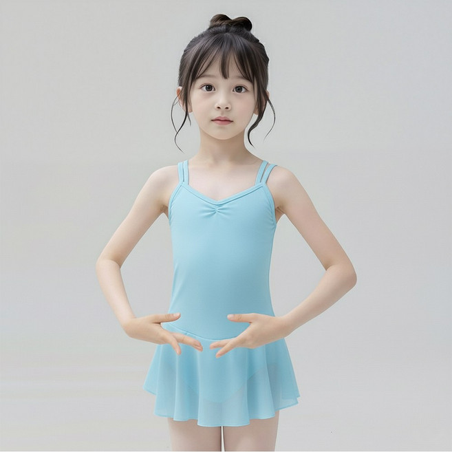 [에스투에이] 국산 포라인 쉬폰 유아 여아 초등 주니어 일체형 원피스형 치마 레오타드 어린이 스커트 발레복