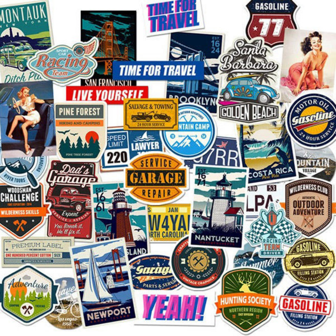빈티지 트래블 40종 노트북 캐리어 데코 방수스티커, 1개, 혼합