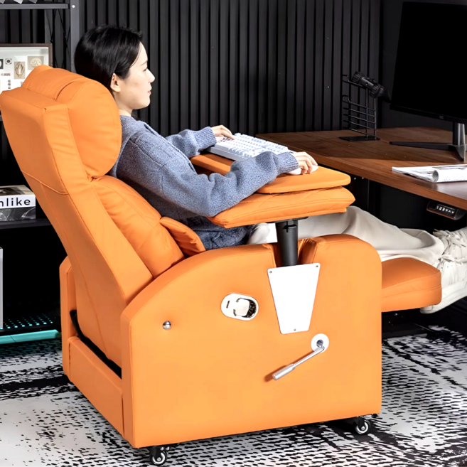이지코지 게이밍 리클라이너 의자 사무용 컴퓨터 각도조절 발받침 쇼파 소파+키보드거치대, 오렌지