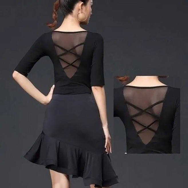 페이준 여성 라틴 댄스 상의 긴팔 반팔 댄스복 모던 댄스 연습 플라자 댄스복 공연복 HG9361