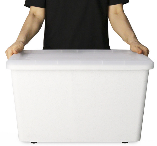 리빙스마일 대형 이동식 리빙박스55L 수납 정리함, 1개, 리빙박스 화이트마블+투명커버