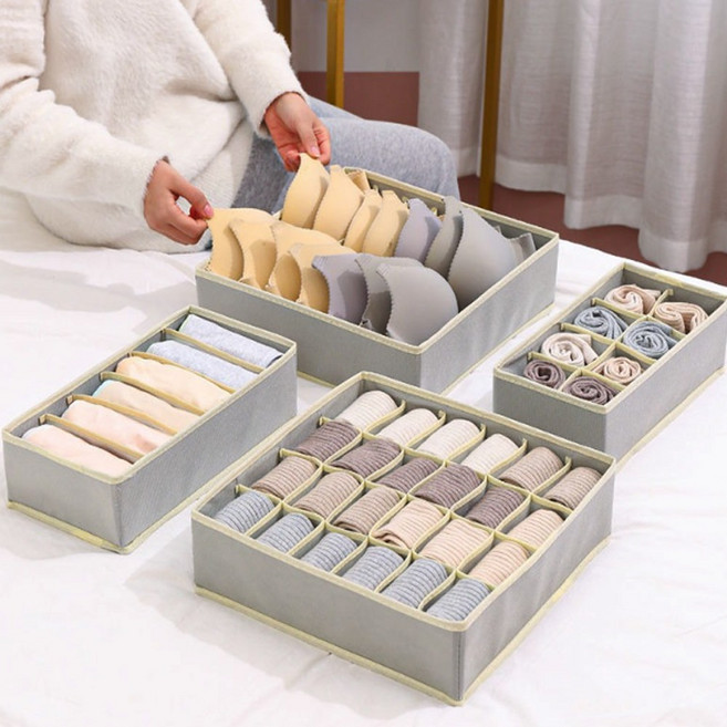 레디박스 고급형 패브릭 속옷 양말 정리 수납함 4종, 2세트, 라이트그레이