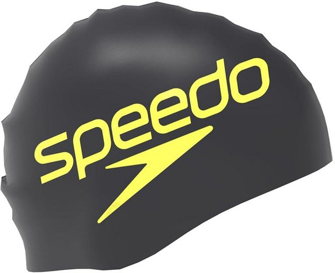 스피도 Speedo 남녀공용 실리콘 수영모자 452242, 검정 스택 로고 452242