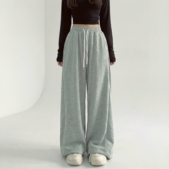 마루마켓 밑단 스냅 버튼 옆절개 사이드 핀턱 와이드 팬츠 롱 조거 바지