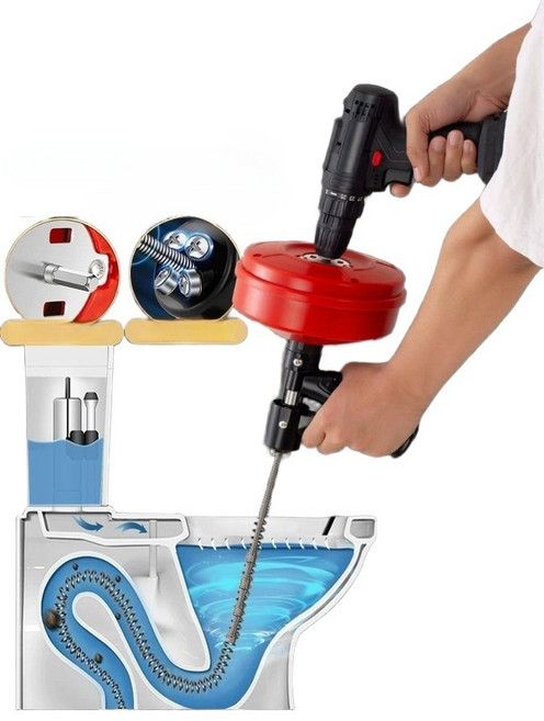 배수관 관통기 전동 하수구뚫는기계 싱크대 화장실 청소 배관 준설 씽크대툴, B. 5m 전동 드릴 세트