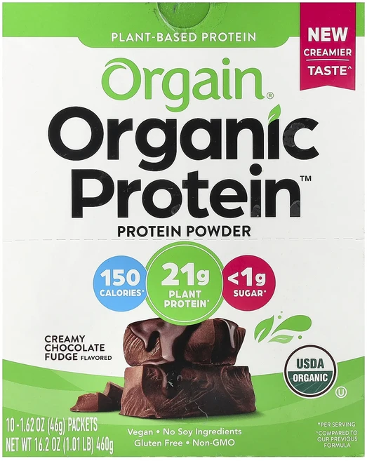 새해 건강을 선물하세요 Orgain Organic Protein™ 분말 식물성 크리미 초콜릿 퍼지 10팩 각 46g(1.62oz) 특별관리진행, OrgainOrganicProtein분말식물성크리미초콜 - 쿠팡