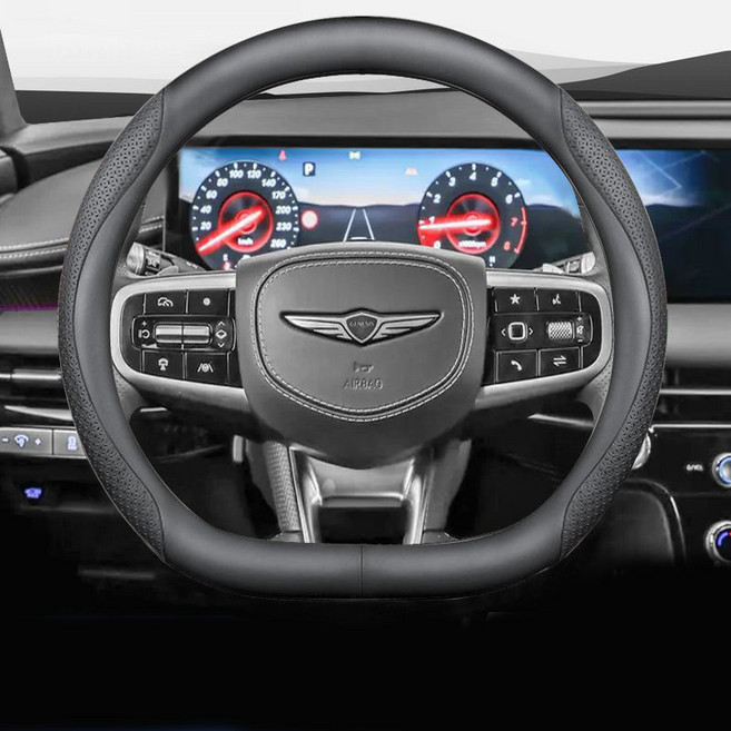 제네시스 전차종 호환 프리미엄 나파 가죽 카본 핸들커버, D컷(G-02), 블랙 엠보