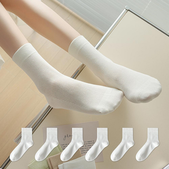 수스존 순면 100 여성 무봉제 사계절 메쉬 양말 6켤레 세트