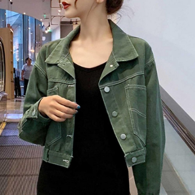 데일리룩 완성 그린 크롭 데님 자켓