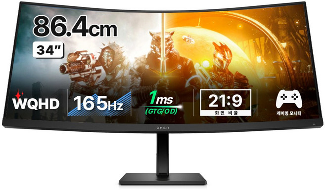 HP WQHD OMEN VA패널 스피커 게이밍 커브드 모니터, 86cm, oMEN 34C