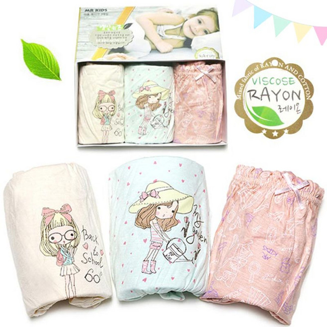 new스케치걸 여아사각팬티 속옷세트 친환경섬유 여아 속바지 유아팬티 3매