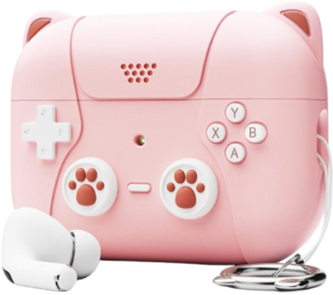 투에이비 에어팟 호환 실리콘 고양이 게임기 케이스, 1개, 핑크, 에어팟 프로1/프로2