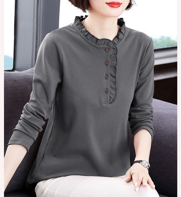 중장년 여성 긴팔 티셔츠 빅사이즈 루즈핏 여자 긴팔티 봄 가을 중년 엄마옷 긴소매 상의 LZH
