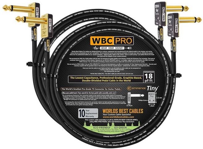 2개 유닛 - 1.8m(6피트) - WBC-PRO 페달 - 22 AWG - 로우 캡 (18pF/ft) - 프로 등급 - 흑연 기반 - 이중 차폐 페달 이펙트 패치 Emin