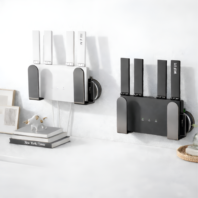 아즈몰 무타공 벽걸이 공유기 거치대 셋톱박스 정리 선반 멀티탭 정리함, 2개, 그레이