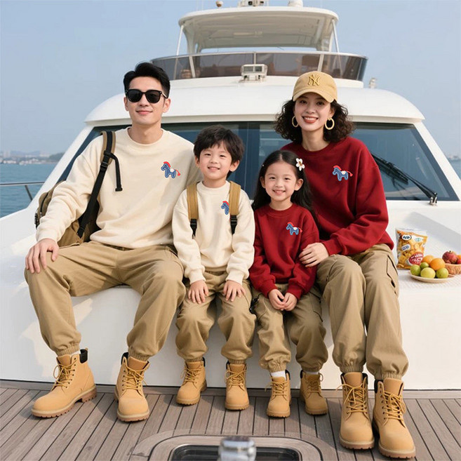 2026 親子裝 春季紅色衛衣 親子裝一家三口四口 全家裝 拍照