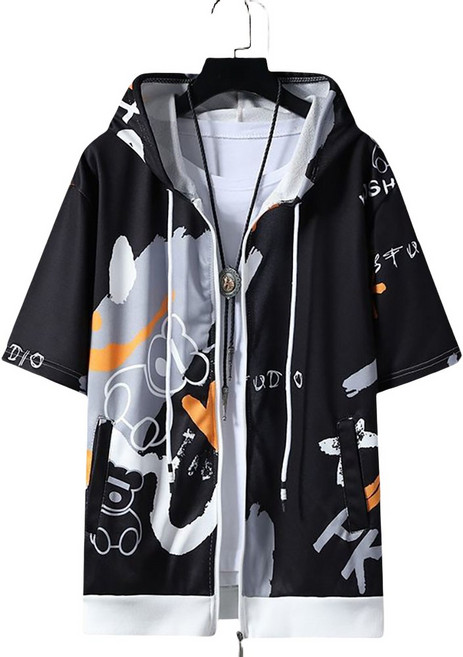 ROYALBELLE 여름 남성 반팔 티셔츠 야상 후드 얇은 집업 맨투맨 남성자켓 Y040504