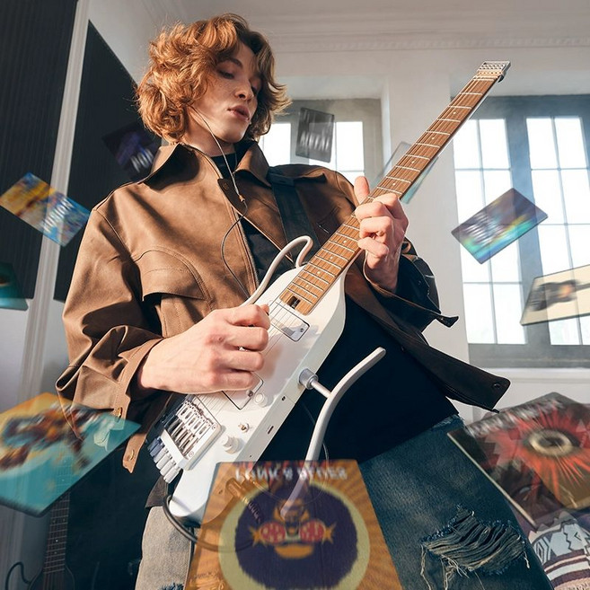 DONNER HUSH X PRO 도너 허쉬 엑스 버스킹 전자 프로 기타 사일런트 일랙트릭, 무사 블랙-초가치 스피커, 1개