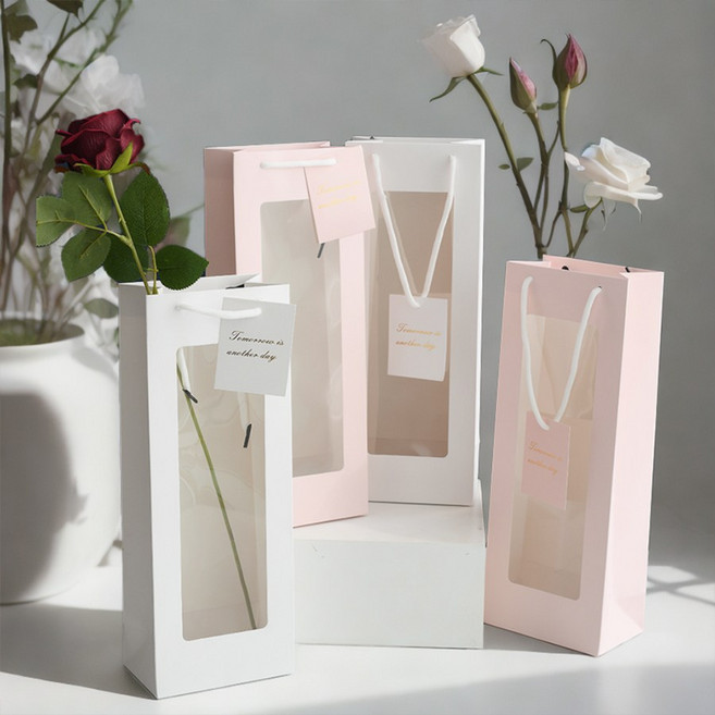 단색 윈도우 선물 와인 주머니 현물 세로판 쇼핑백 10매, 화이트