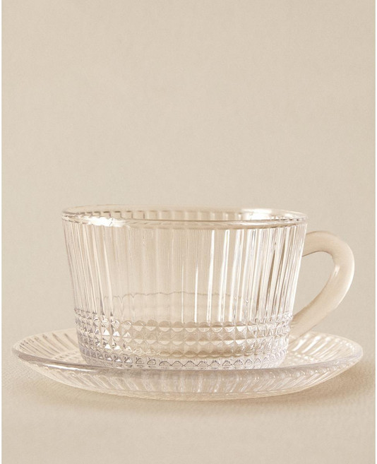 자라홈 브랜드관 지오메트릭 엠보스드 유리 찻잔 46289209990, 7 x 10 x 7 cm, 투명
