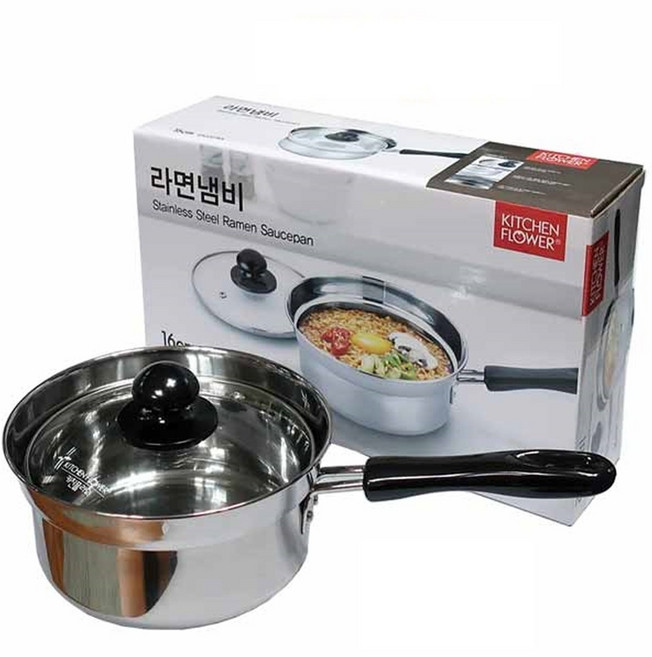 키친플라워 스텐레스 라면냄비 물용량 표시 인덕션사용 가능 16cm 넘침방지 기능 이유식냄비 찌개냄비 소스팬 죽냄비 국수냄비 외부지름18.5/높이8cm