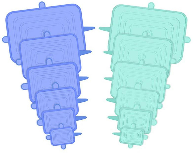 12 PCS 적응 가능한 실리콘 뚜껑 라운드 스퀘어 커버 캡 식품 범용 접시 스트레치 캔 주방 액세서리, 01 Set 7