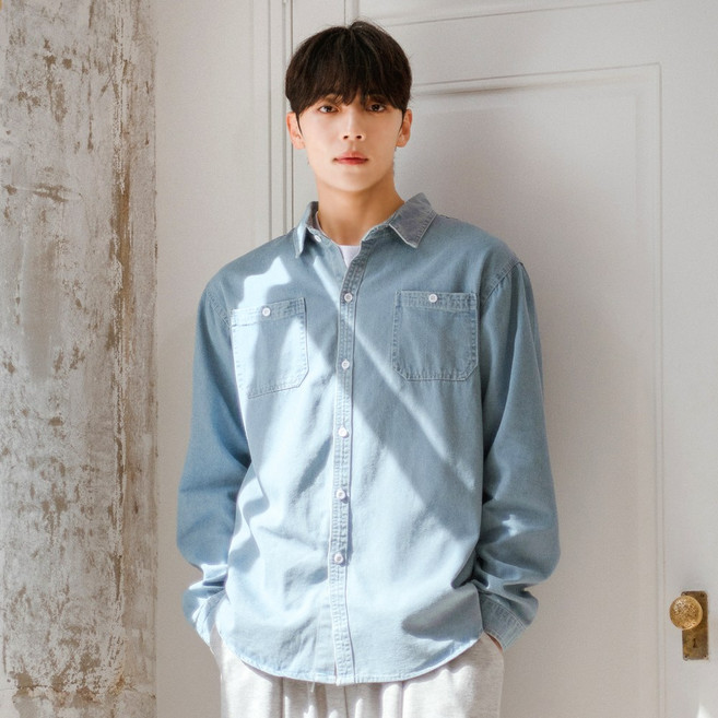 스몰더 남자 데일리 투포켓 데님 청남방